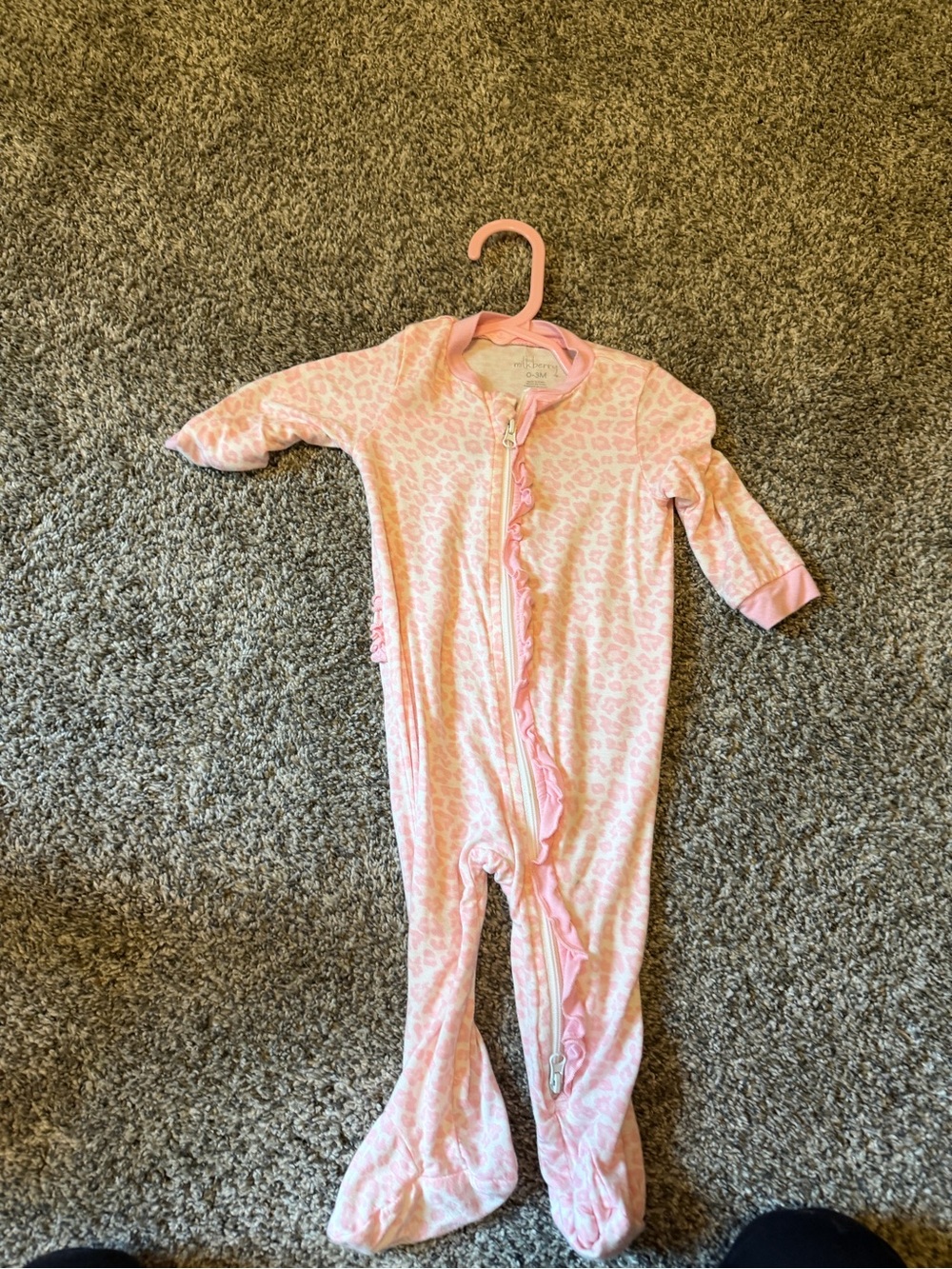 Milkberry Pink Leopard Ruffle Footed One-Piece Pajamas 0-3